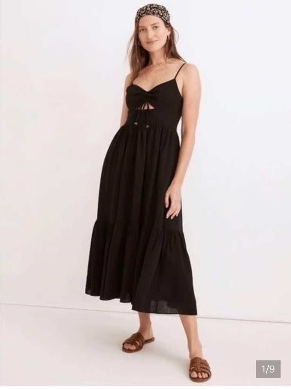 Madewell cutout Classic Black Spaghetti-Strap Midi Dress